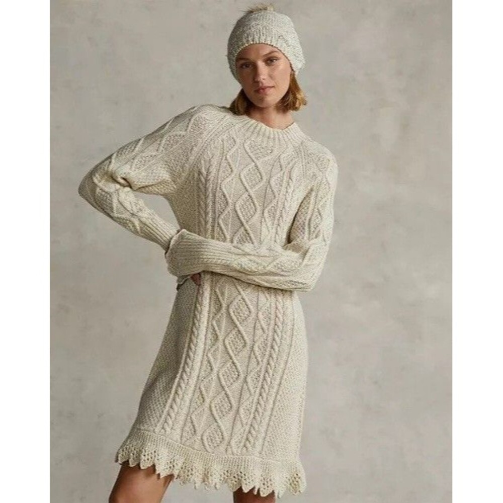 Polo by Ralph Lauren Cream Cable Knit Midi Dress